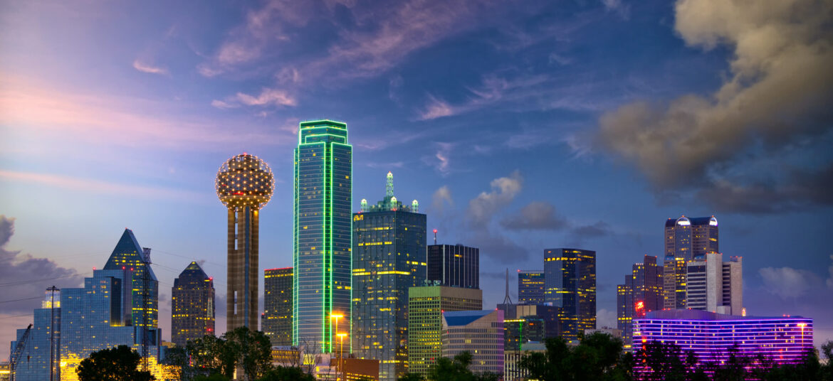 Dallas City skyline at dusk, Texas, USA